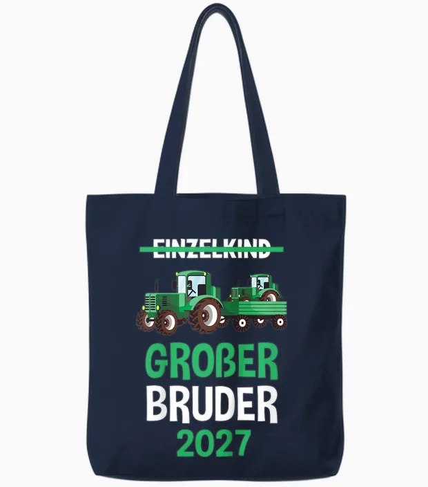Kinder Großer Bruder 2027 Tshirt Traktor Tote Bags in Navy
