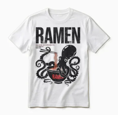 Ramen Anime Manga Kawaii Otaku Fashion Backprint Streetwear T-Shirt, Gray Unisex T-Shirt - White