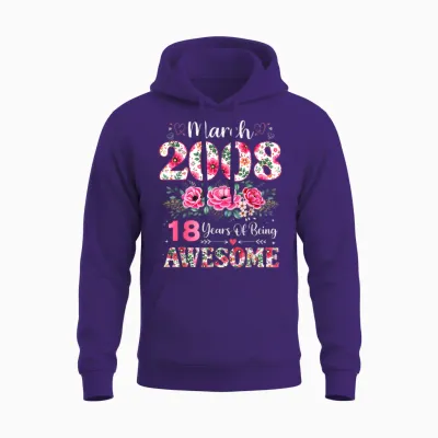 Floral Mars 2008 18 Ans 18e Anniversaire Femme 18 Ans Unisex Hoodie - Purple