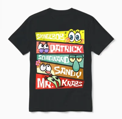 Mademark X Spongebob Squarepants - Spongebob Patrick Squidward Sandy Mr Krabs Spongebob Fans Unisex T-Shirt - Black