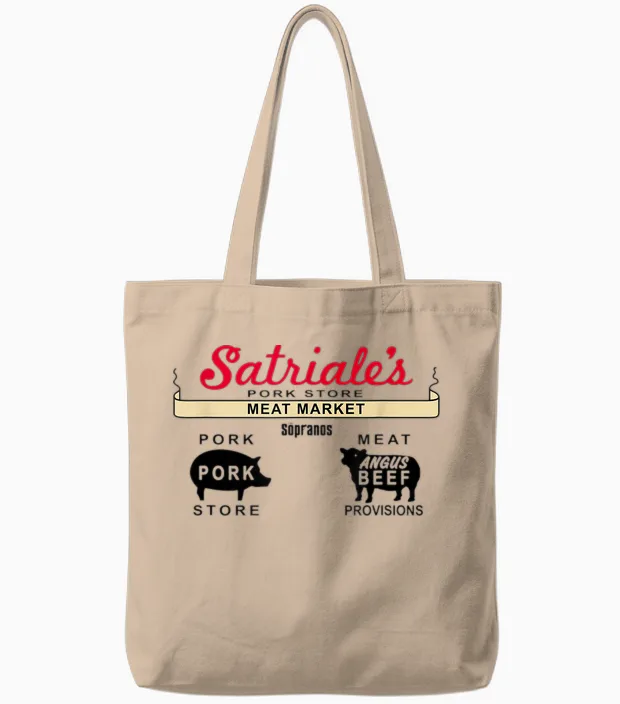 The Sopranos Satriale's Classic Meat Market Graphic Apparel Tote Bags in Natural