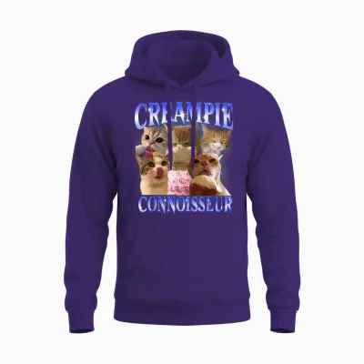 Creampie Connoisseur Raunchy Funny Cat Meme T-Shirt, Black, S Unisex Hoodie - Purple