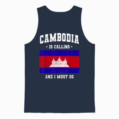 Cambodia Is Calling and I Must Go - Cambodia Travel Clothing T-Shirt, Black, S Unisex Tank Top - Navy