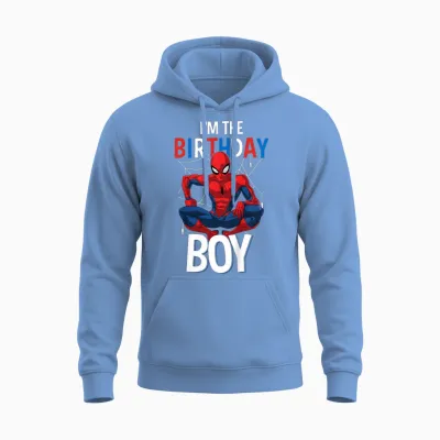 Kids Marvel Comics Spider-Man Classic I'm the Birthday Boy Unisex Hoodie - Carolina Blue