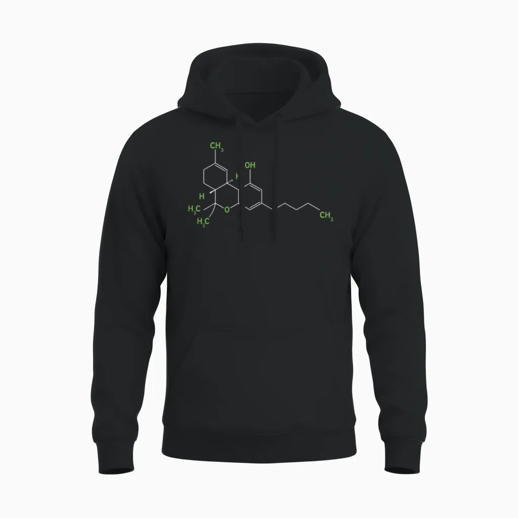 Cannabis Weed Pot Molecule Thc Marijuana Stoner Gift Unisex Hoodie in Black