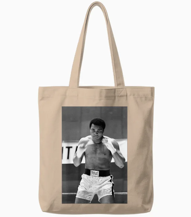 Muhammad Ali Training Deer Lake Leon Spinks Boxing Combat Tote Bags in Natural