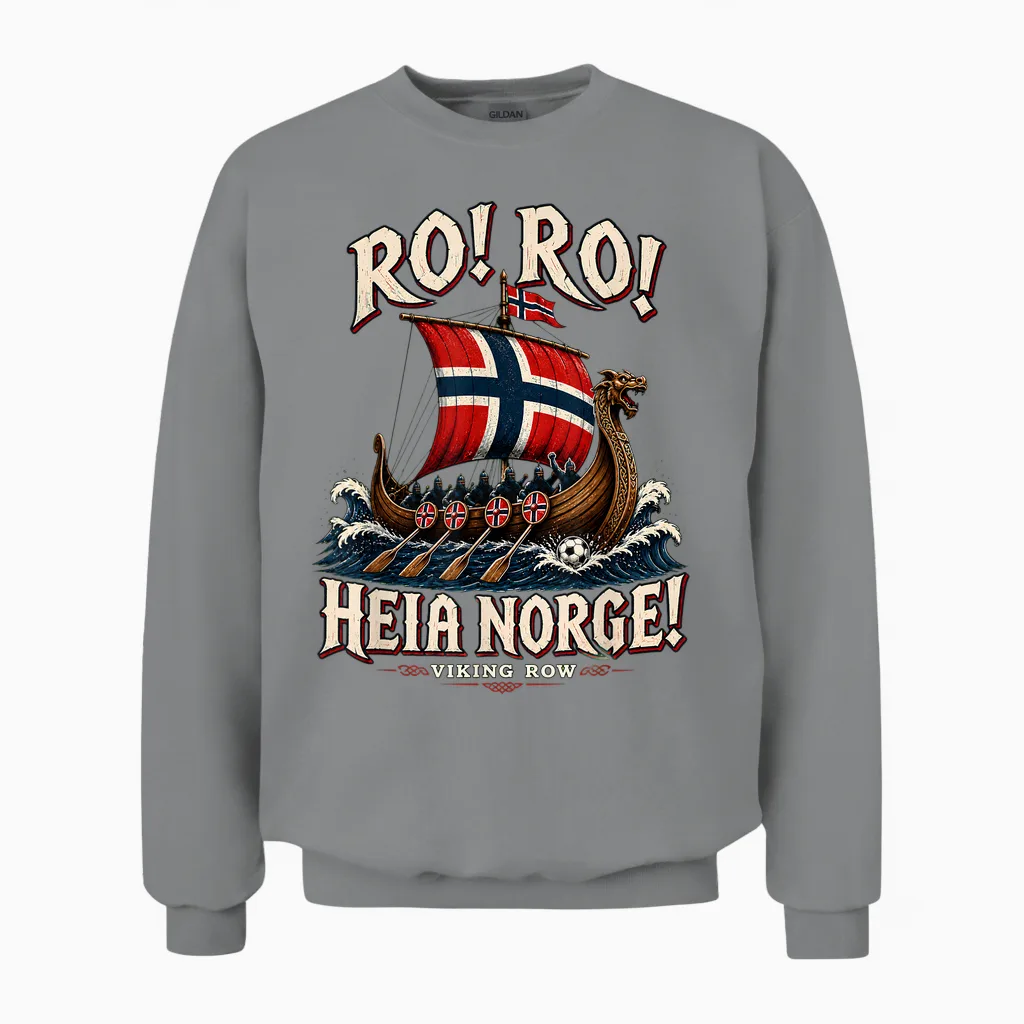 Ro Ro Heia Norge Viking Row Norwegian Soccer Fan Unisex Sweatshirt in Sport Grey