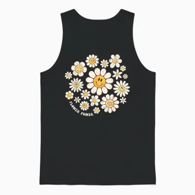 Flower Power Sweet Smile Face Flower Happy Face Flowers Girls Unisex Tank Top - Black