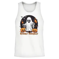 Cute Halloween Ghost and Pumpkin Unisex Tank Top - White – 2