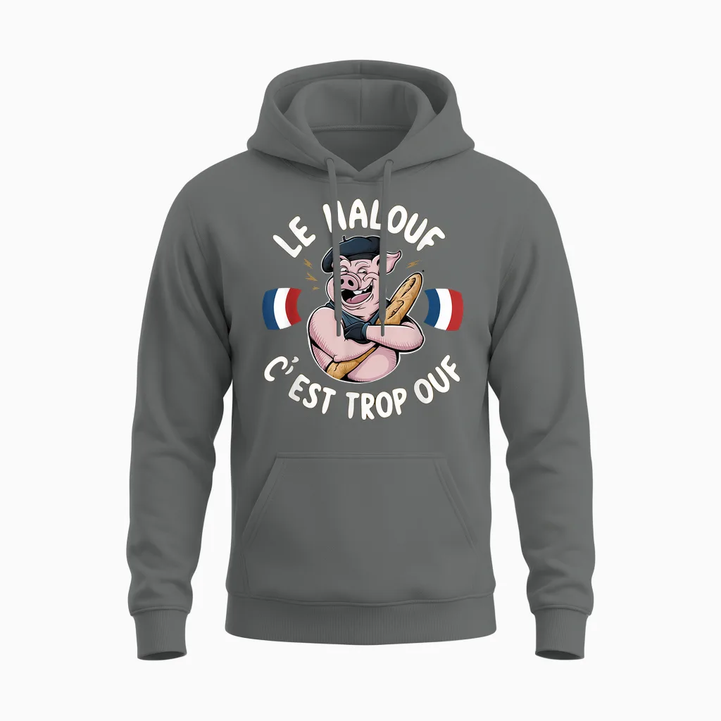 Halouf Trop Ouf Gift Humour Gift France Pig Butcher T-Shirt, Black, S Unisex Hoodie in Graphite Heather