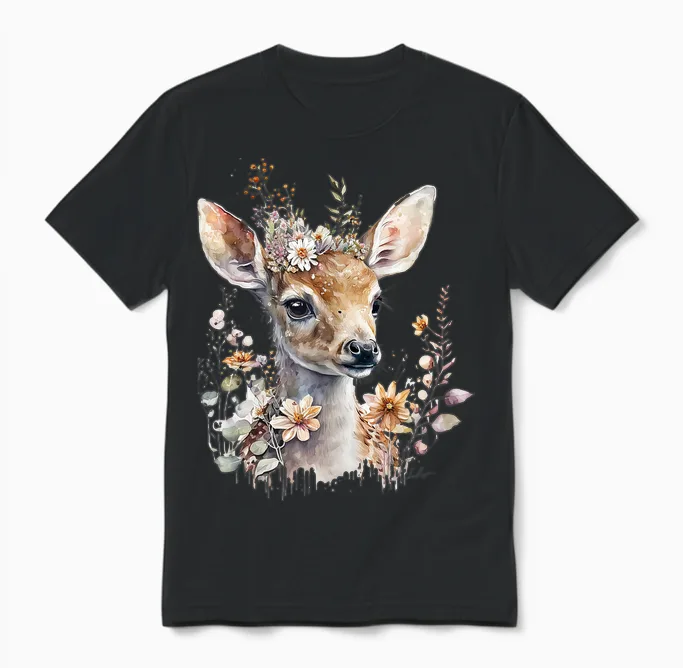 Reh, Hirsch, Reh Kostüm Damen, Reh Kostüm Mädchen, Trachten Unisex T-Shirt in Black