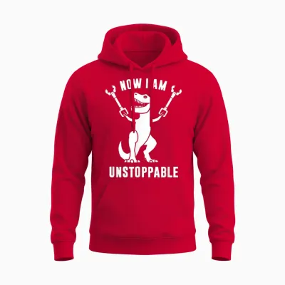 Now I Am Unstoppable Funny T-Rex T-Shirt Small Unisex Hoodie - Red