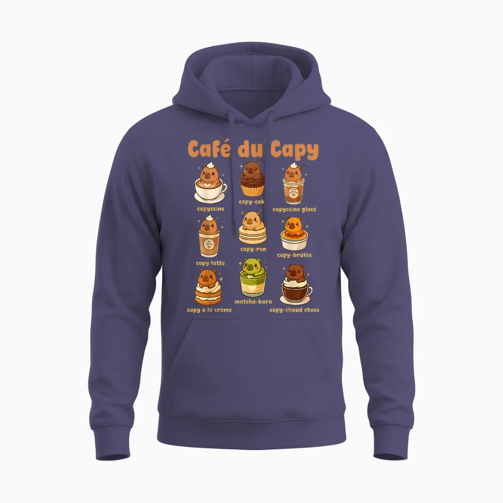Capybara Coffee Cute Capybara Coffee Pun Kawaii Drink Art Unisex Hoodie in Heather Sport Dark Navy