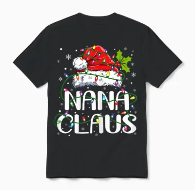 Nana Claus Christmas Lights Pajama Family Matching Unisex T-Shirt - Black