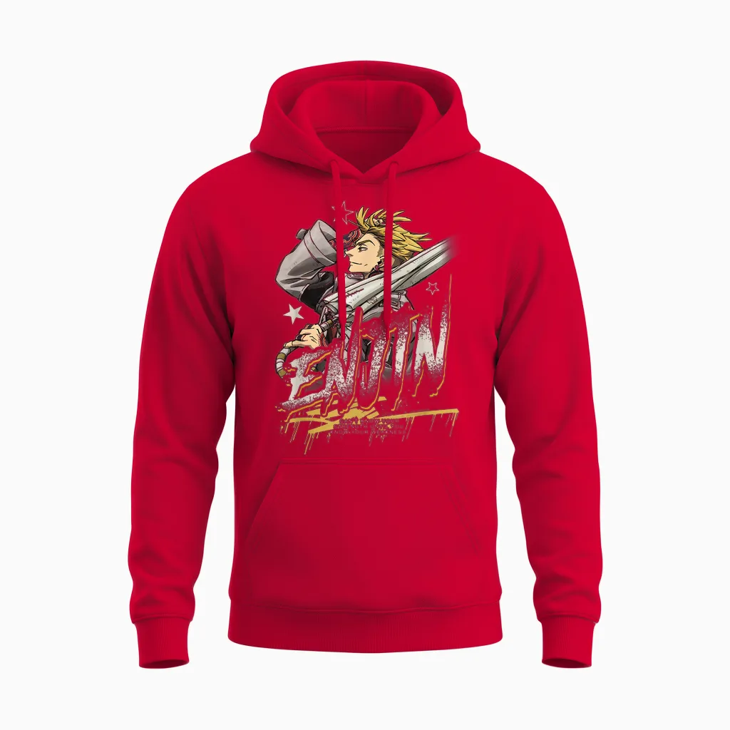 Enjin Portrait Outline with Stars Anime Unisex Hoodie in Red