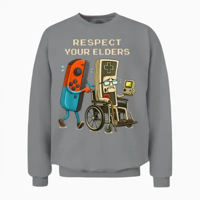 Respect Your Elders Gaming Control Retro Funny Gamer Unisex Sweatshirt - Sport Grey