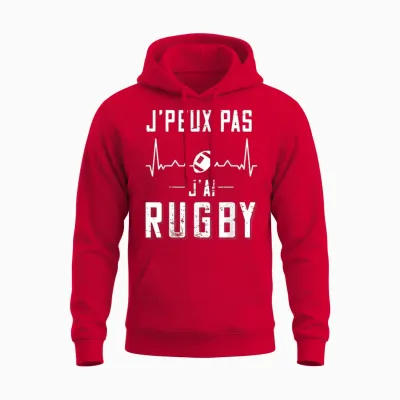 Rugby Player Jersey "j'peux Pas J'ai Rugby T-Shirt", Black Unisex Hoodie - Red