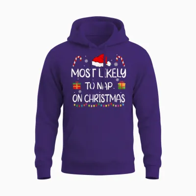 Most Likely to Nap on Christmas Family Funny Matching Unisex Hoodie - Purple