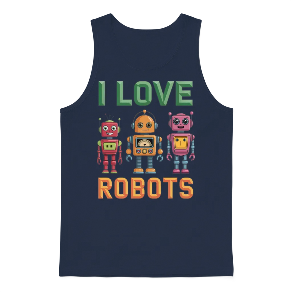 Retro Robots Unisex Tank Top - Navy