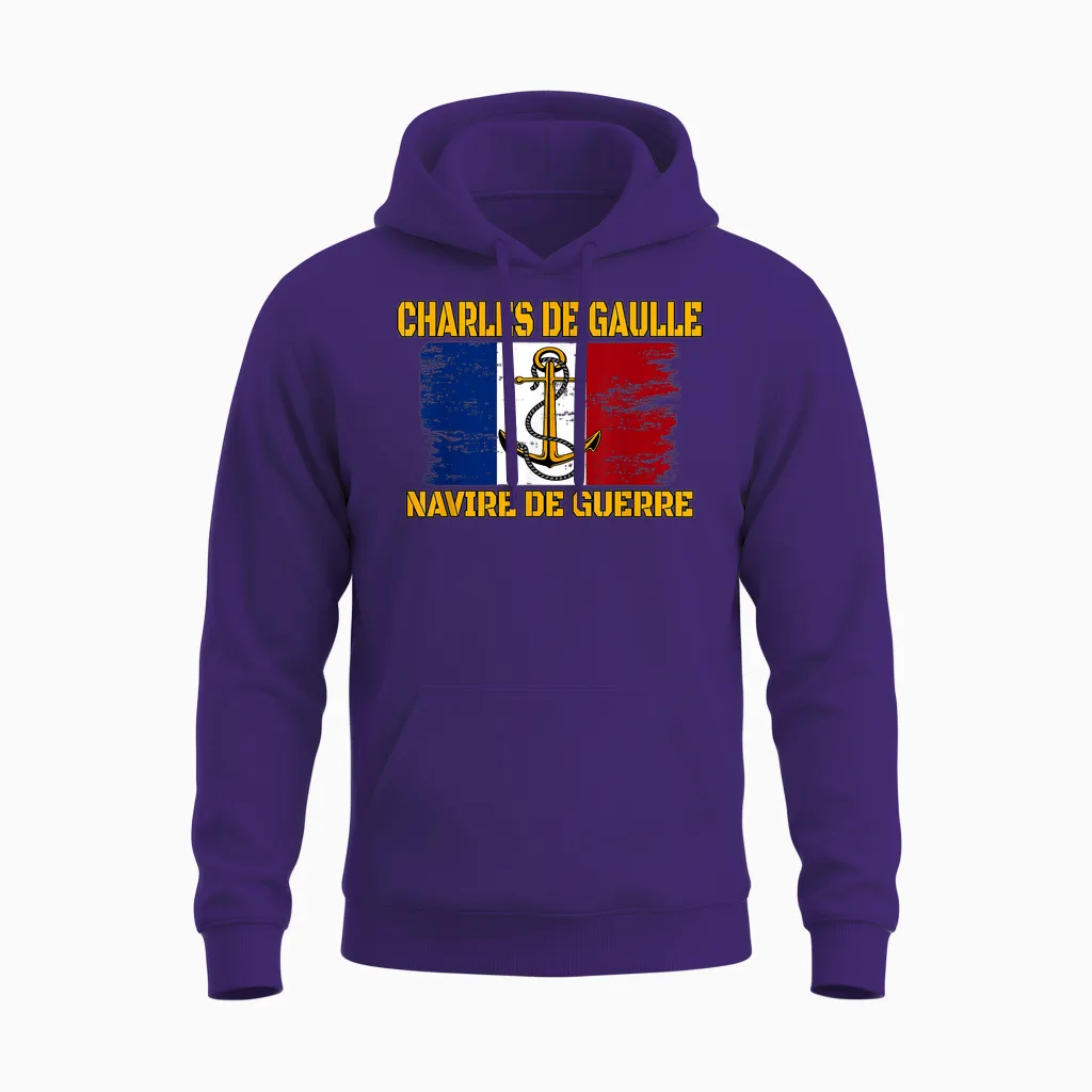 Charles De Gaulle R91 Nuclear Aircraft Carrier Father Grandfather Unisex Hoodie in Purple