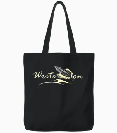 Write on - Feather Author Novelist Novel Writer Tote Bags - Black