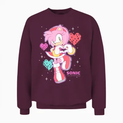 Sonic the Hedgehog Valentine's Day Cute Amy Rose Retro Logo Unisex Sweatshirt - Maroon