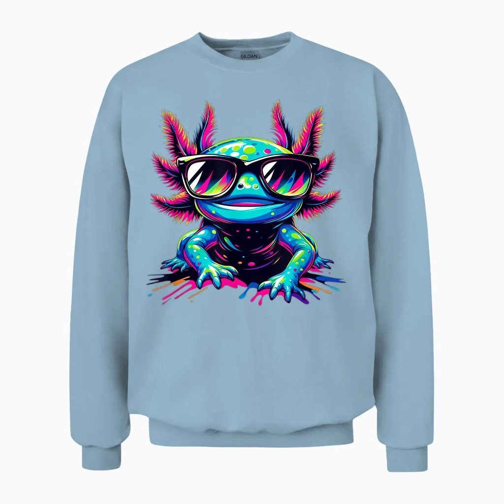 Cooles Axolotl Mit Sonnenbrille Buntes Motiv Axolotl Unisex Sweatshirt in Light Blue