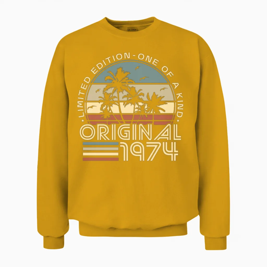 Vintage 1974 Retro 50th Birthday Unisex Sweatshirt in Gold