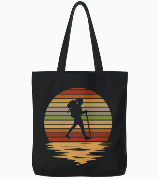 Hiking Color Night & Outdoors Gift Tote Bags in Black