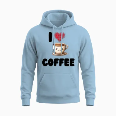 I Love Coffee Unisex Hoodie - Light Blue