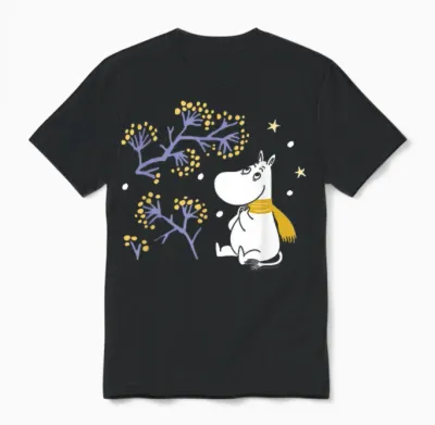 Moomin Moomintroll Look the Snow Winter T-Shirt, Black, S Unisex T-Shirt - Black
