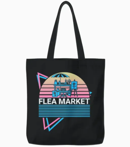 Flea Market Retro Tote Bags - Black