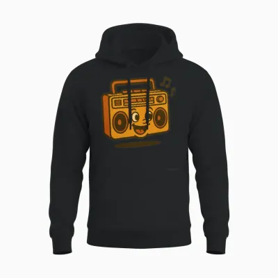 Retro Boombox Smile Unisex Hoodie - Black