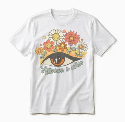 Happiness Is Within, Retro Groovy, Unisex T-Shirt - White