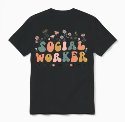 Social Worker Floral Retro Unisex T-Shirt - Black
