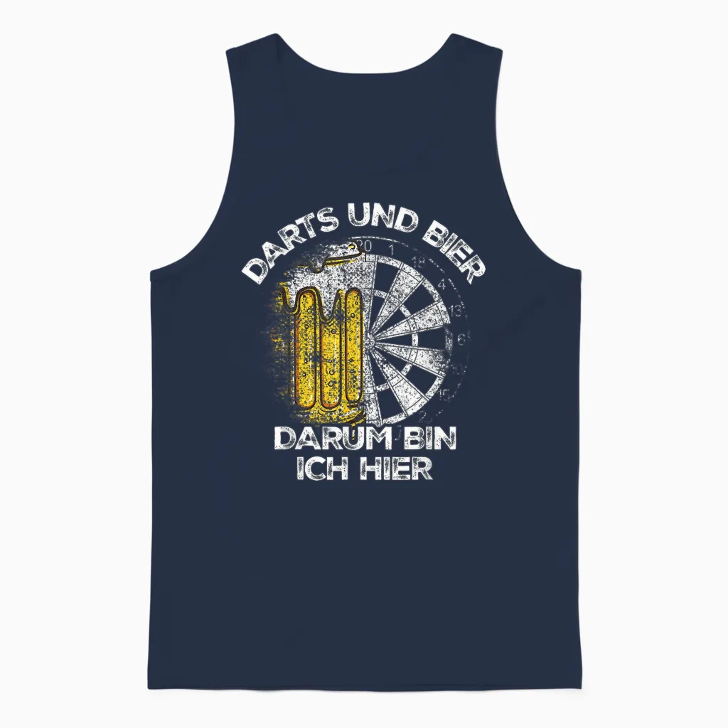 Dart Und Bier Darum Bin Ich Hier Dartbrett Retro Dart T-Shirt, Black Unisex Tank Top in Navy