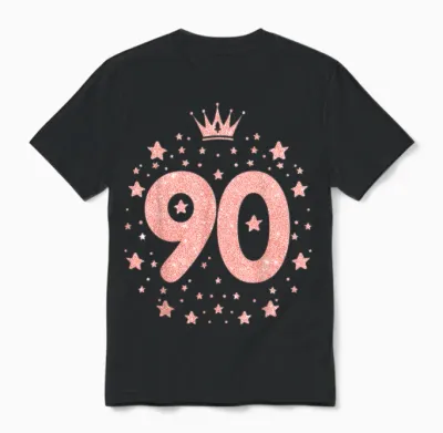 90 Couronne Rose 90 Ans Happy 90th Birthday Fille Femme Unisex T-Shirt - Black