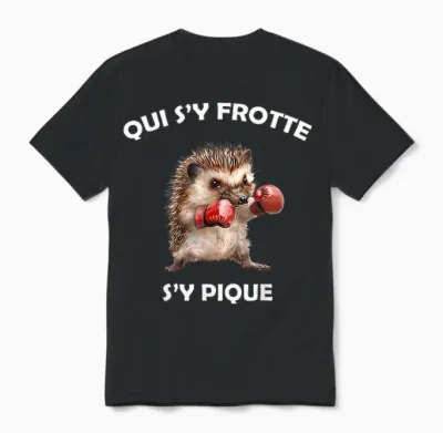 Hérisson Boxeur, Qui S'y Frotte S'y Pique - Humour Animal T-Shirt, Black, S Unisex T-Shirt - Black
