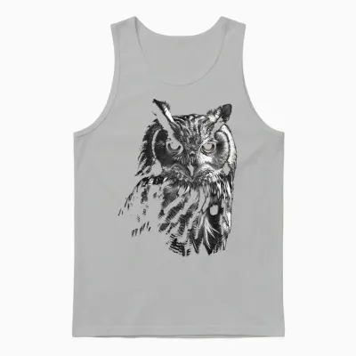 Owl Artwork - Bird Art Animal Owl T-Shirt, Black Unisex Tank Top - Ash