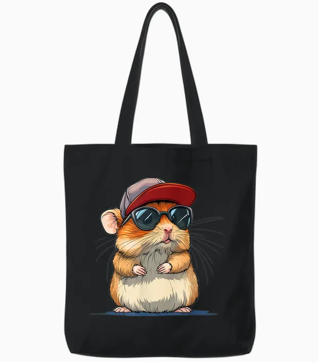 Cool Hamster Costume with Cap and Sunglasses Tote Bags in Black