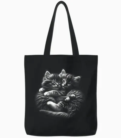 Myanimal - Your Favourite Animal Wear: Süße Umarmende Kätzchen Im Photorealistischen Zeichenstil T-Shirt Für Katzenliebhaber, Alle Altersgruppen - Unisex Erwachsene - Schwarz - S Tote Bags - Black