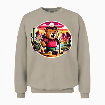 Cute Desert Hiking Bear Unisex Sweatshirt - Sand