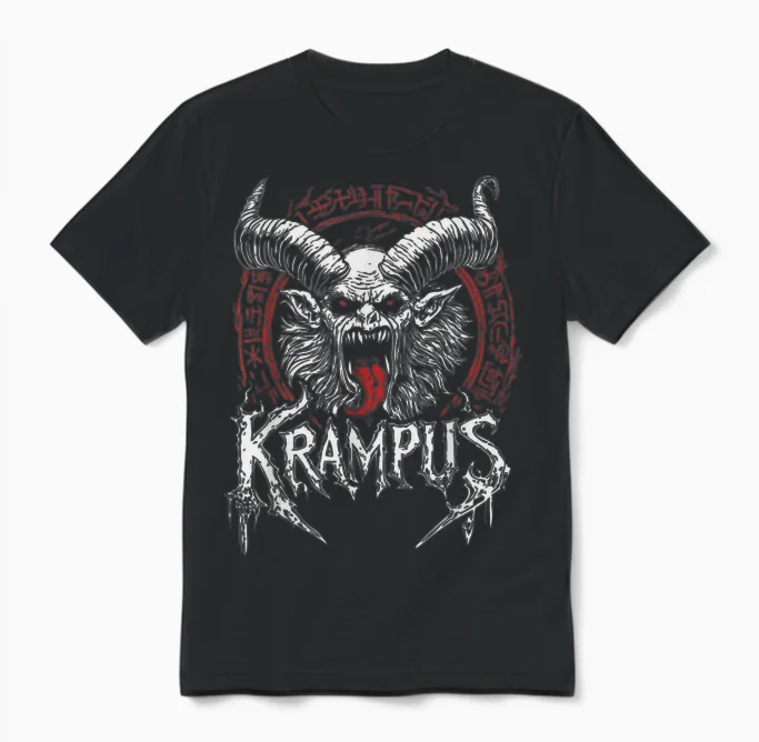 Kramperl Perchten Knecht Ruprecht Christmas Demon Krampus T-Shirt, Black Unisex T-Shirt in Black