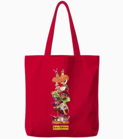 Bob's Burgers Group Shot Burger Stack Tote Bags - Red