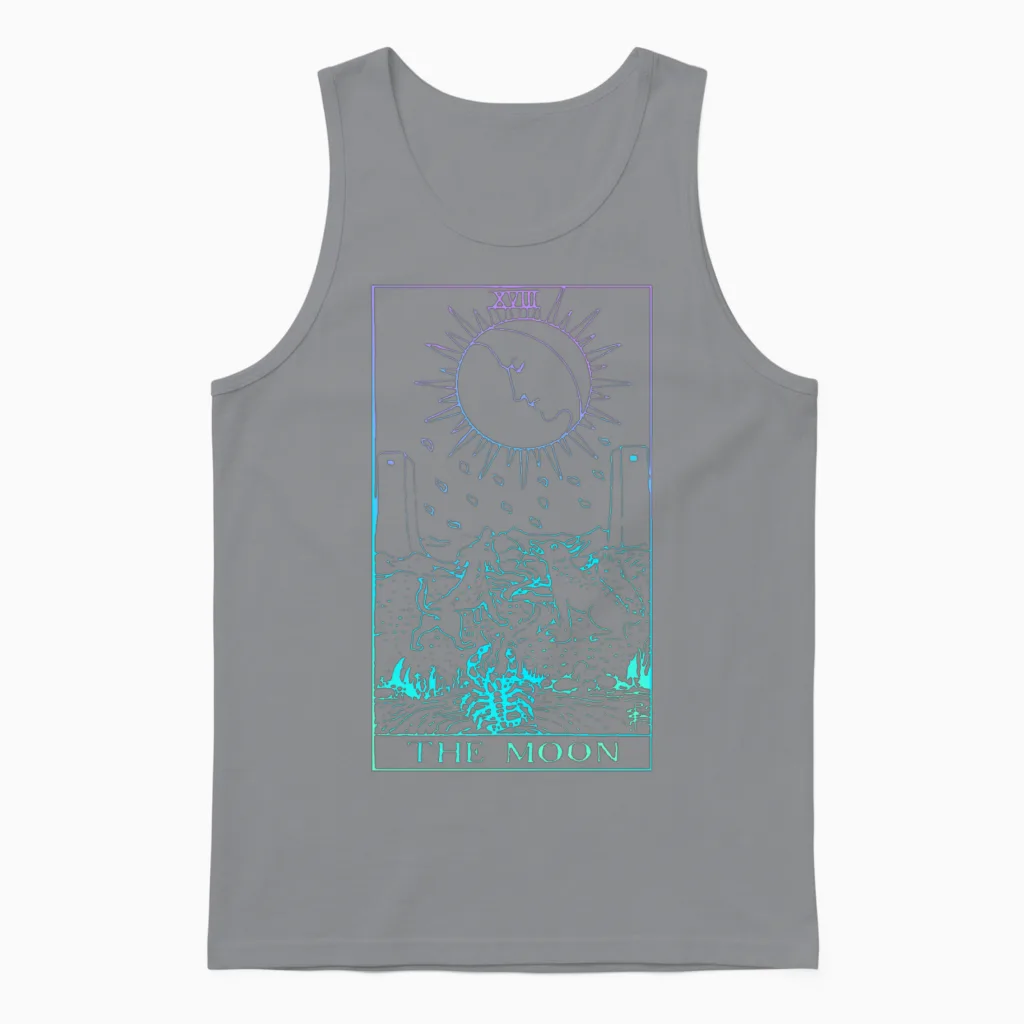 The Moon Tarot Card Rider Waite Witchy Unisex Tank Top in Sport Grey