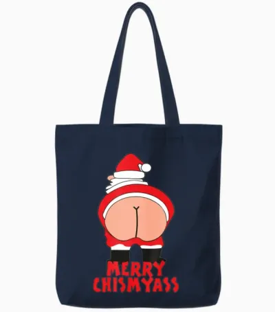 Merry Chismyass Funny Santa Christmas Tote Bags - Navy