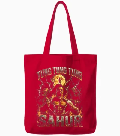 Tung Tung Sahur Funny Tote Bags - Red