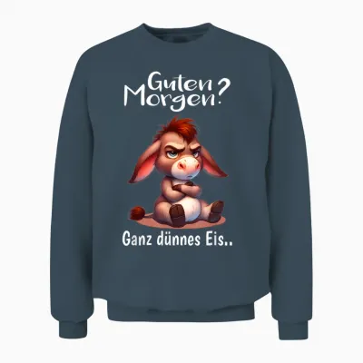 T-Shirt with German Text Morgenmuffel Müde Langschläfer Guten Morgen Donkey, Black, S Unisex Sweatshirt - Dark Heather