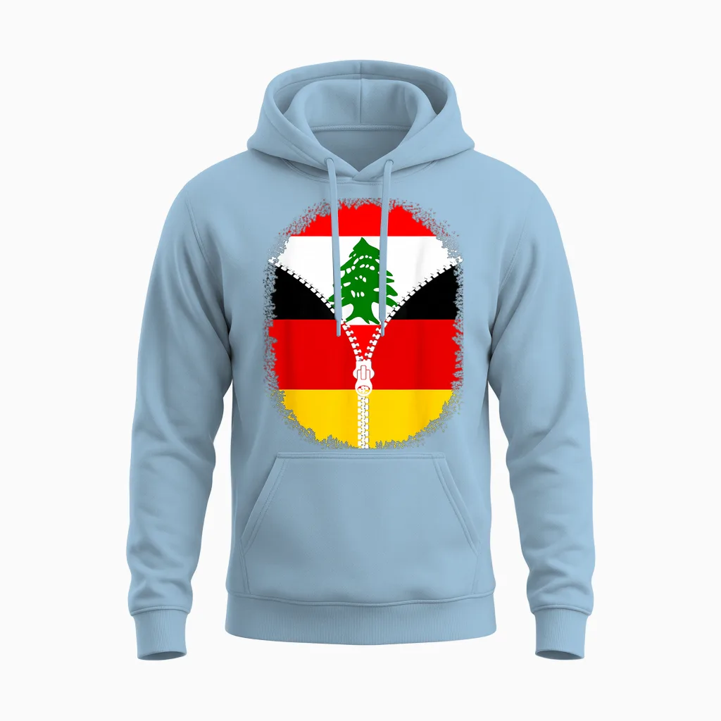 Libanon-Deutschland-Flagge, Libanesischer Deutscher Reißverschluss Unisex Hoodie in Light Blue
