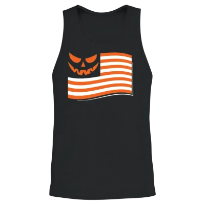 Smiling Jack O'lantern Flag Patriotic Halloween Unisex Tank Top - Black